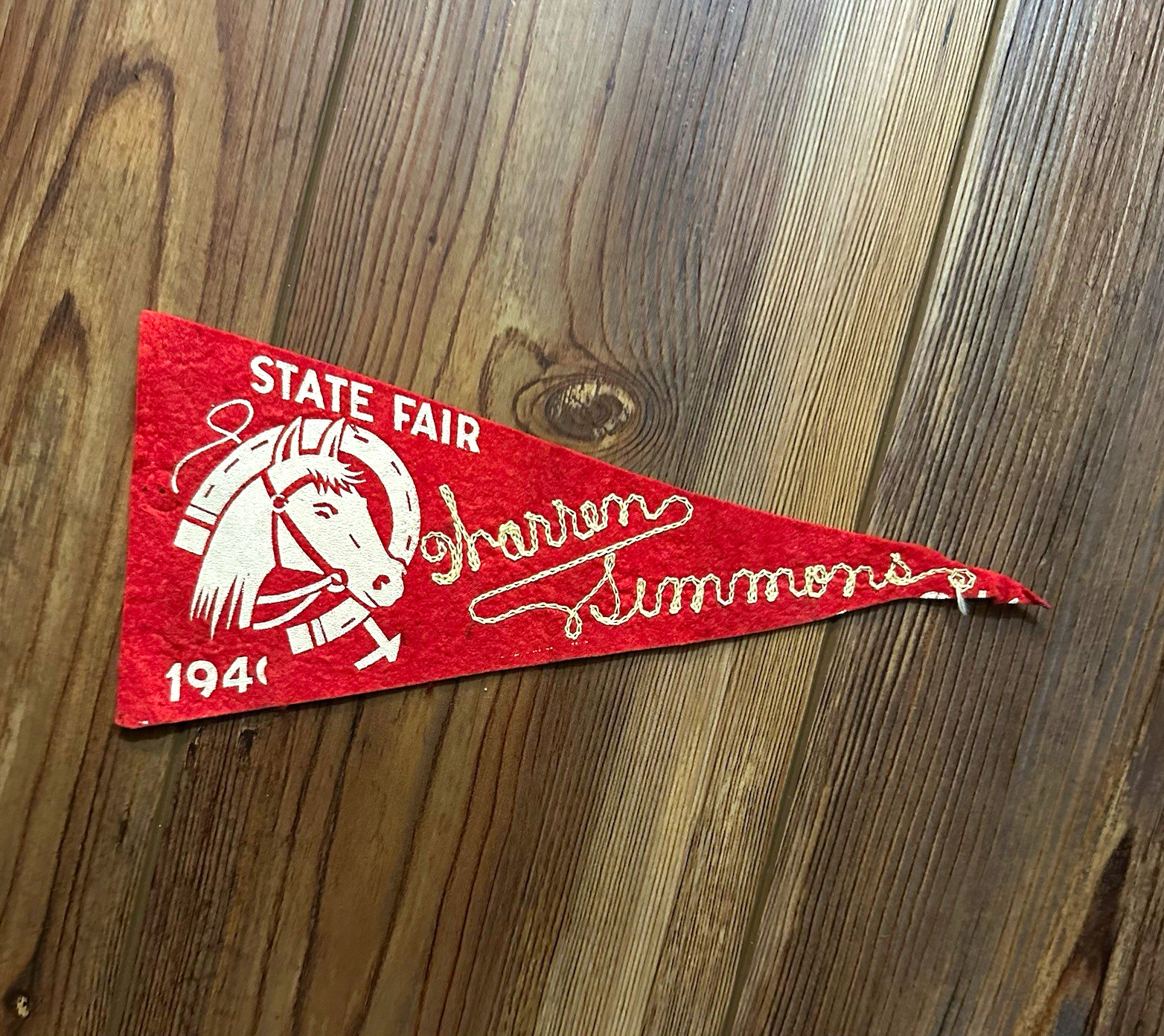 Vintage 1940 State Fair Felt Mini Pennant Horse Souvenir Chain Stitched Vintage 1940 State Fair Felt Mini Pennant Horse Souvenir Chain Stitched