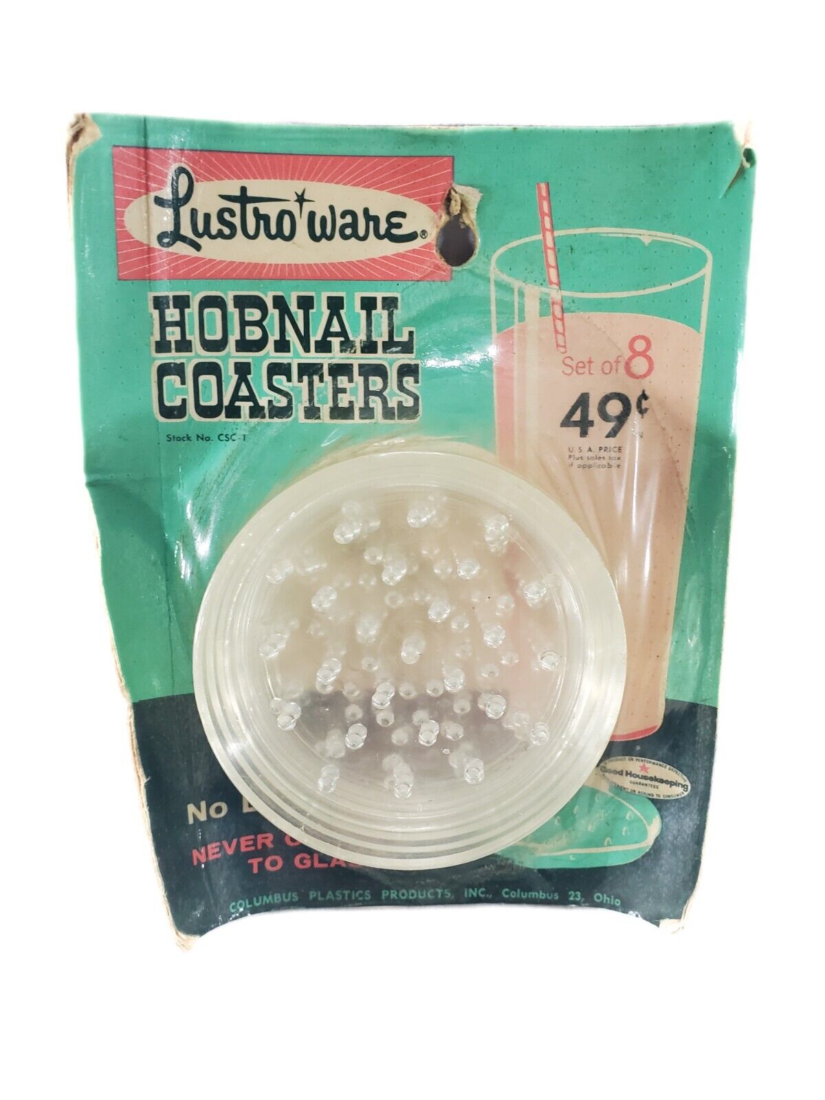 NIB VTG Vintage Lustro Ware Hobnail Coasters -Original Package Set of 8 Plastic