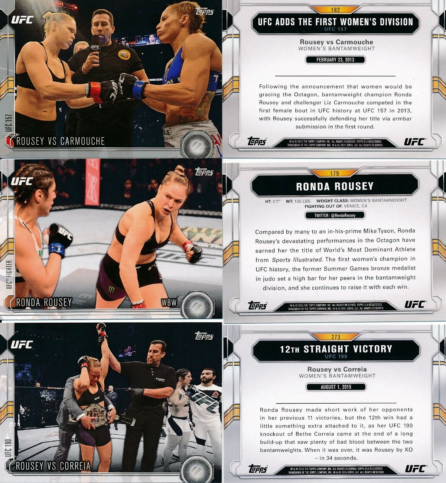 2015 TOPPS UFC CHRONICLES LOT OF (3) CARDS RONDA ROUSEY #179-182-273 L@@K