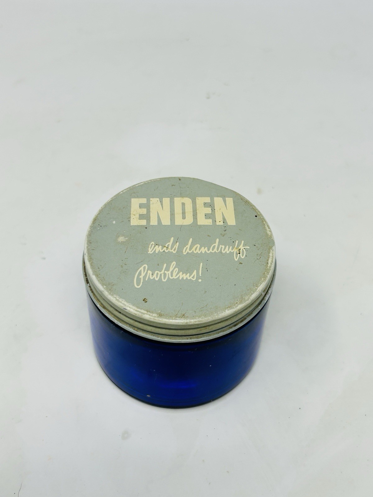 Vintage Helene Curtis ENDEN Dandruff Shampoo Blue Glass Jar Advertising B58 Vintage Helene Curtis ENDEN Dandruff Shampoo Blue Glass Jar Advertising B58