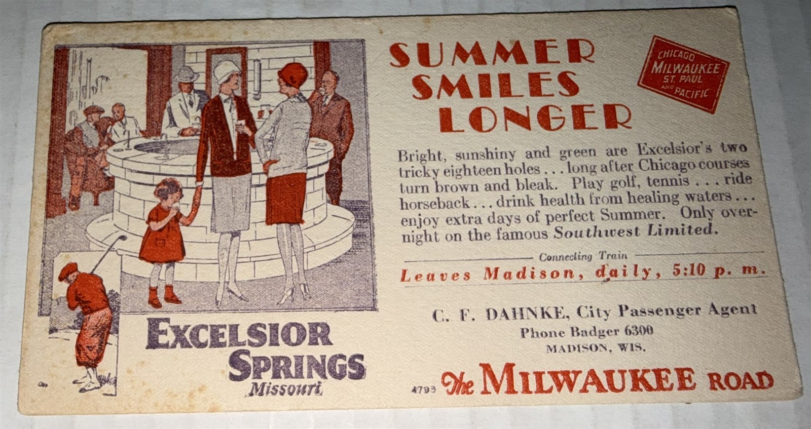 Vintage Milwaukee Road Railroad Excelsior Springs MO Advertising Ink Blotter Vintage Milwaukee Road Railroad Excelsior Springs MO Advertising Ink Blotter