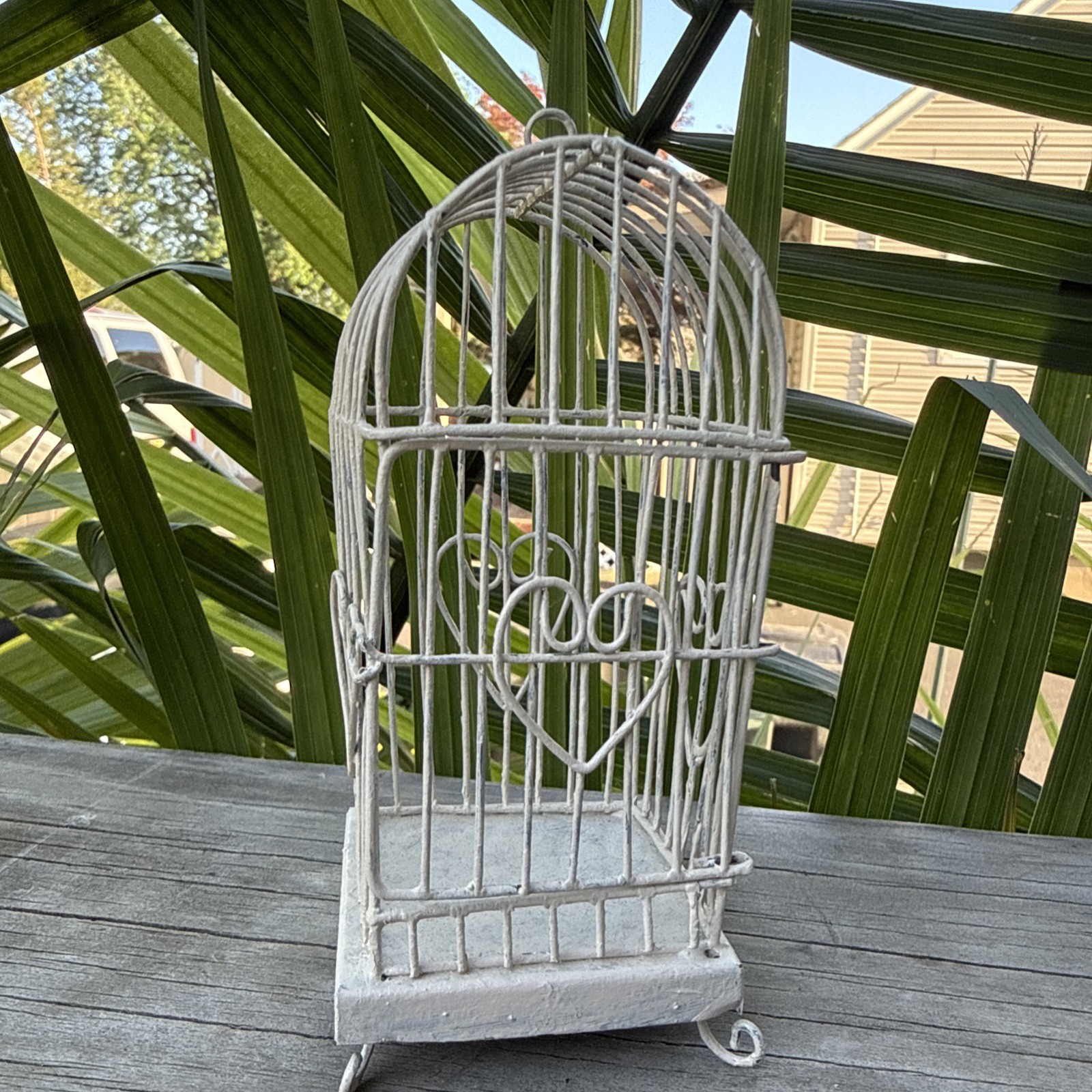 Small decorative white metal birdcage 5” Tall Small decorative white metal birdcage 5” Tall