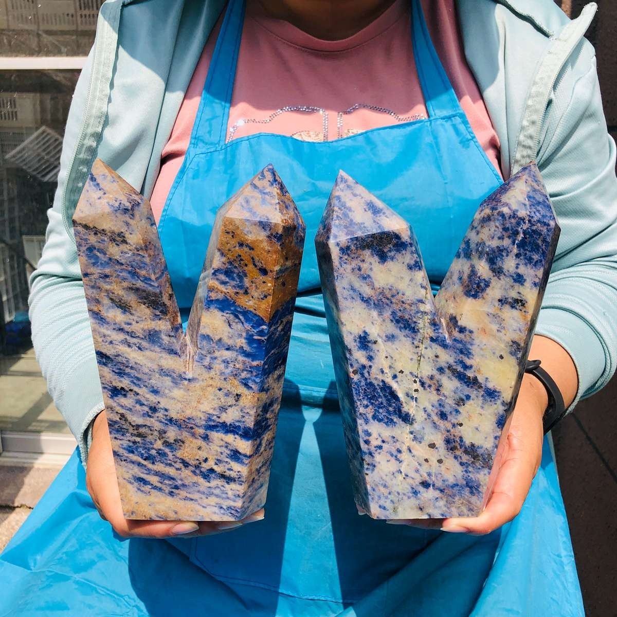 1720g+1730g Natural Blue‑Vein Stone Multi‑Point Tower Crystal Healing MH2236