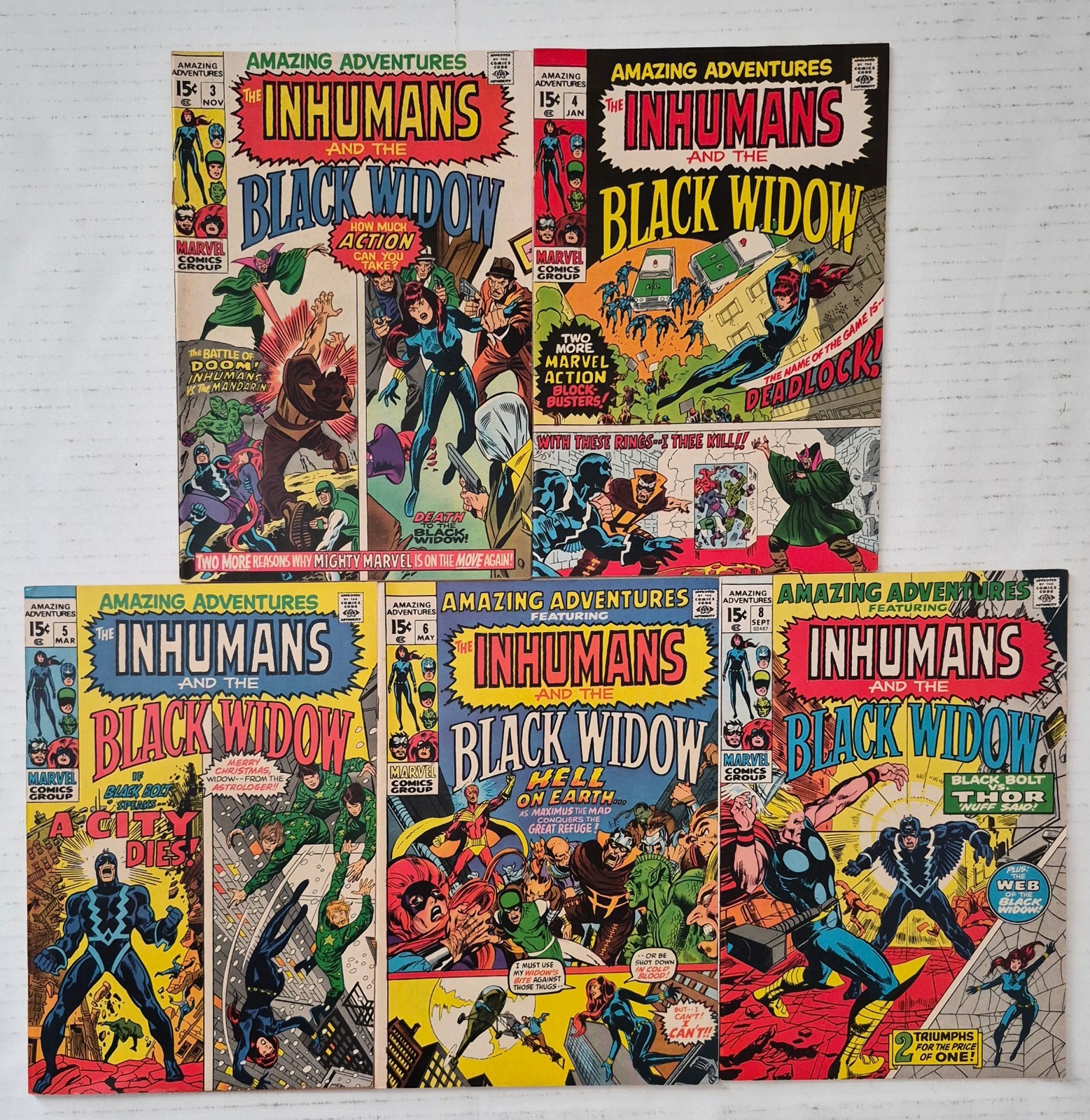 Amazing Adventures Lot (5) 3-8* FN+ VG+ Marvel 1971 Inhumans, Black Widow MCU