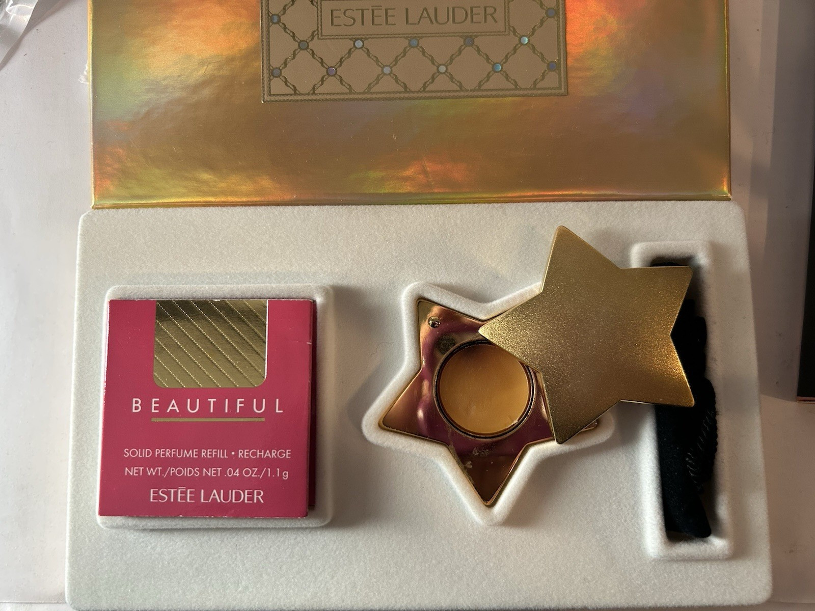 Estee Lauder Solid Perfume Beautiful Star Compact Unused + Refill, original box Estee Lauder Solid Perfume Beautiful Star Compact Unused + Refill, original box