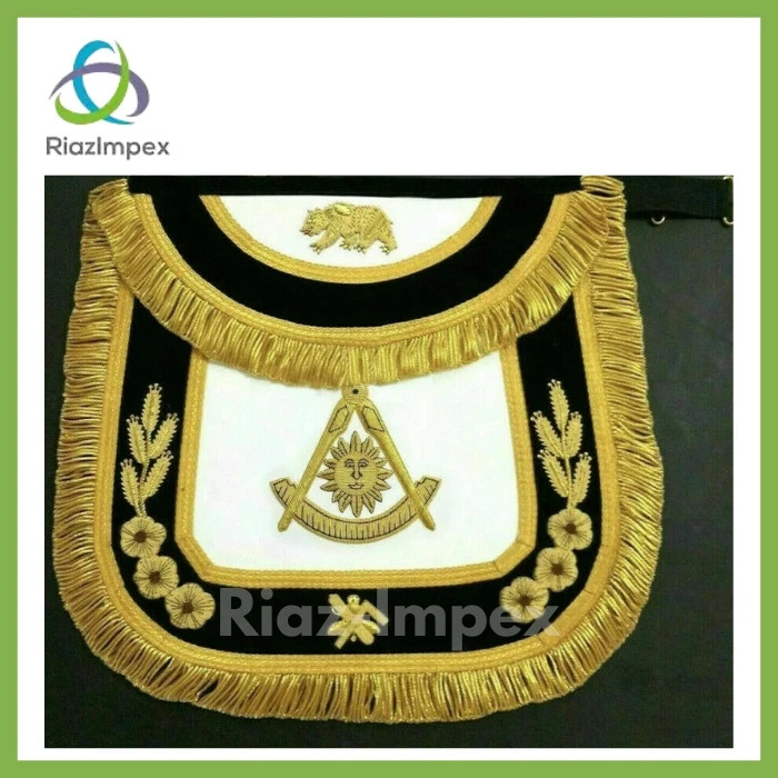 Masonic California Past Master Apron – Hand Embroidered Gold Bullion