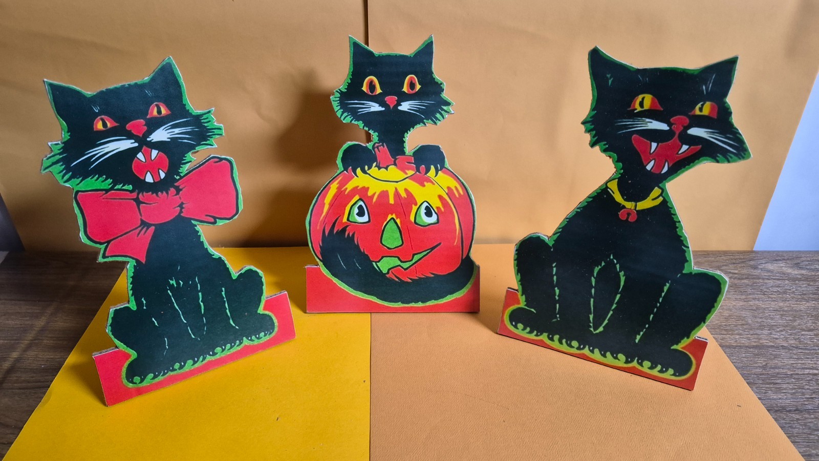vintage STYLE Halloween New Decorations 3 Black Cats cardboard Large 9.5 vintage STYLE Halloween New Decorations 3 Black Cats cardboard Large 9.5