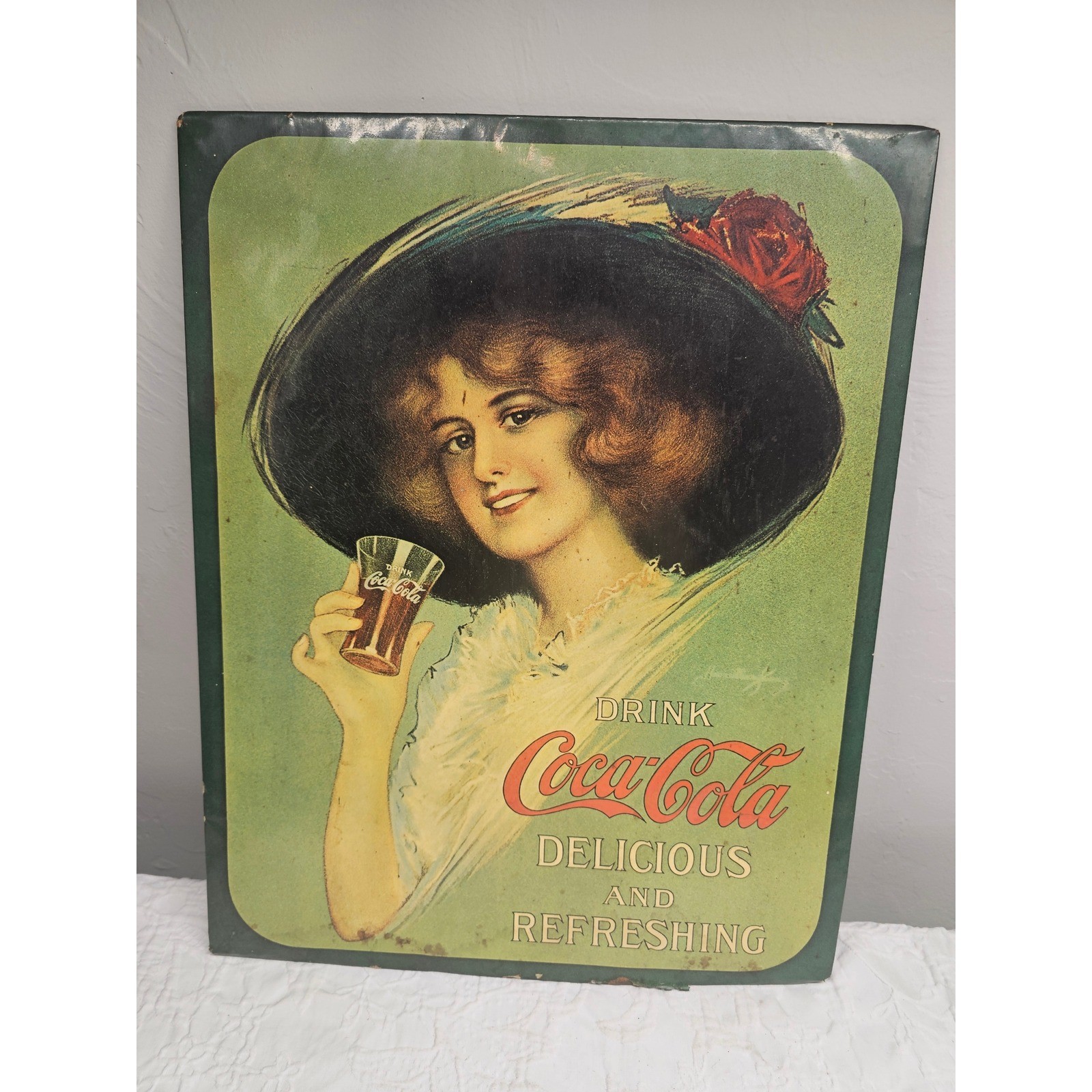 Rare Vintage original antique Coca Cola Sign Hamilton King Girl Metal Cardboard Rare Vintage original antique Coca Cola Sign Hamilton King Girl Metal Cardboard