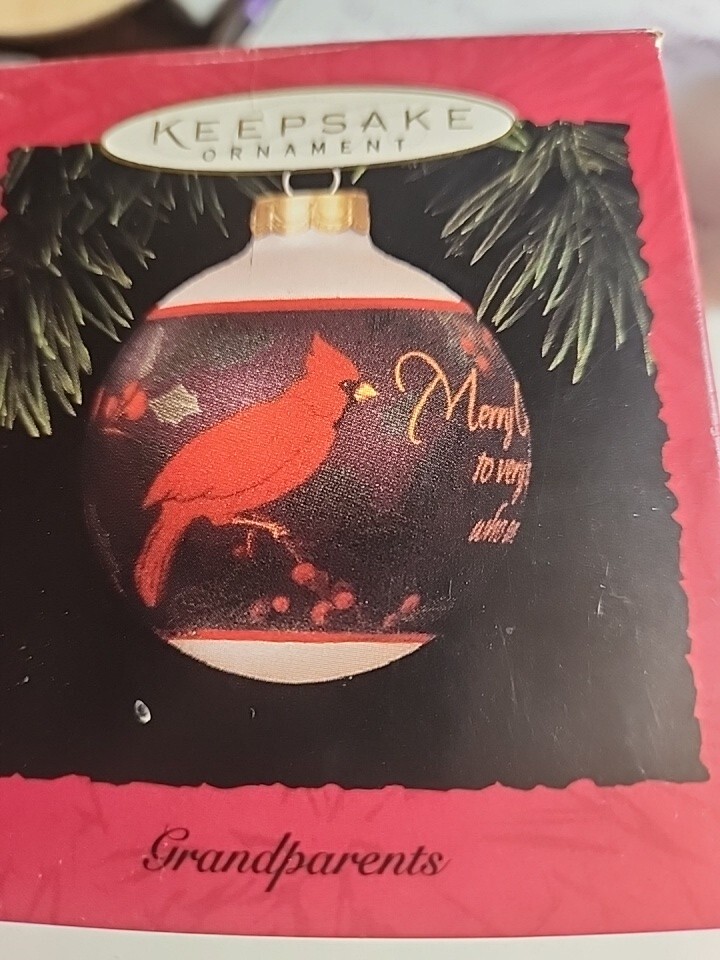 Hallmark Keepsake 1994 Grandparents Christmas Glass Ball Ornament Cardinal Holly Hallmark Keepsake 1994 Grandparents Christmas Glass Ball Ornament Cardinal Holly