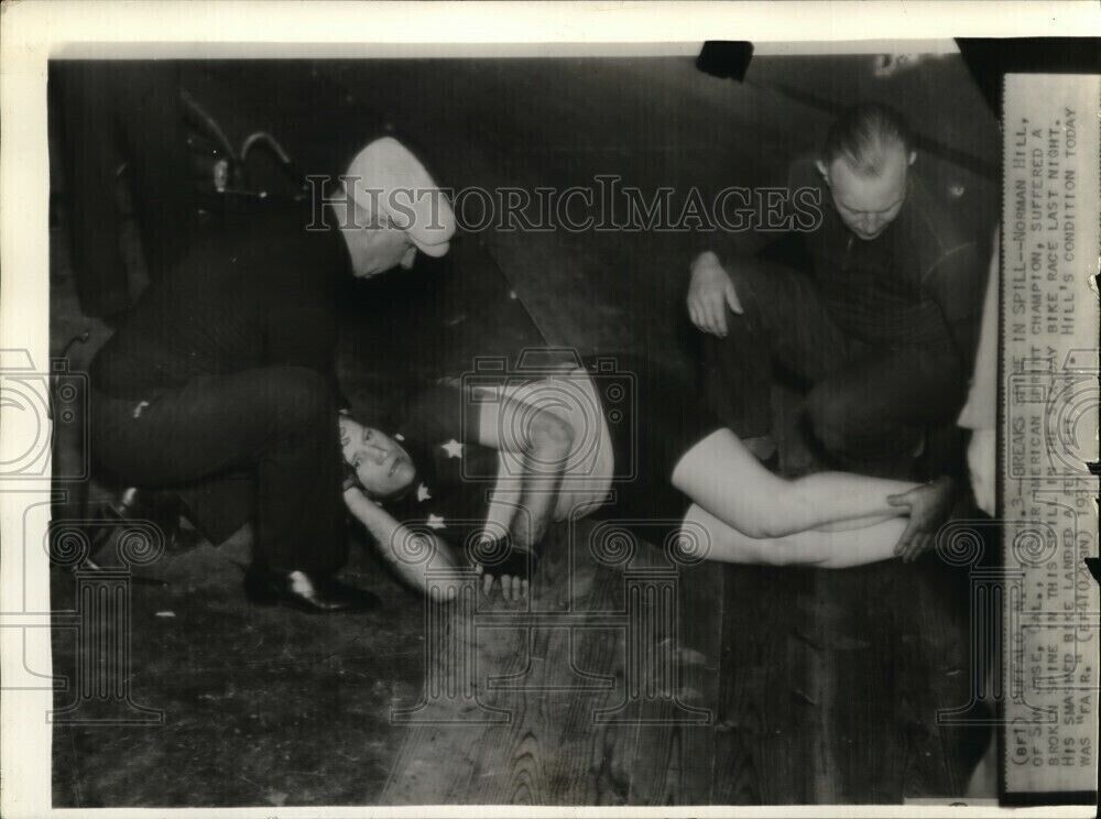 1937 Wirephoto Norman Hill former American Sprint Champion injured spill 8X11