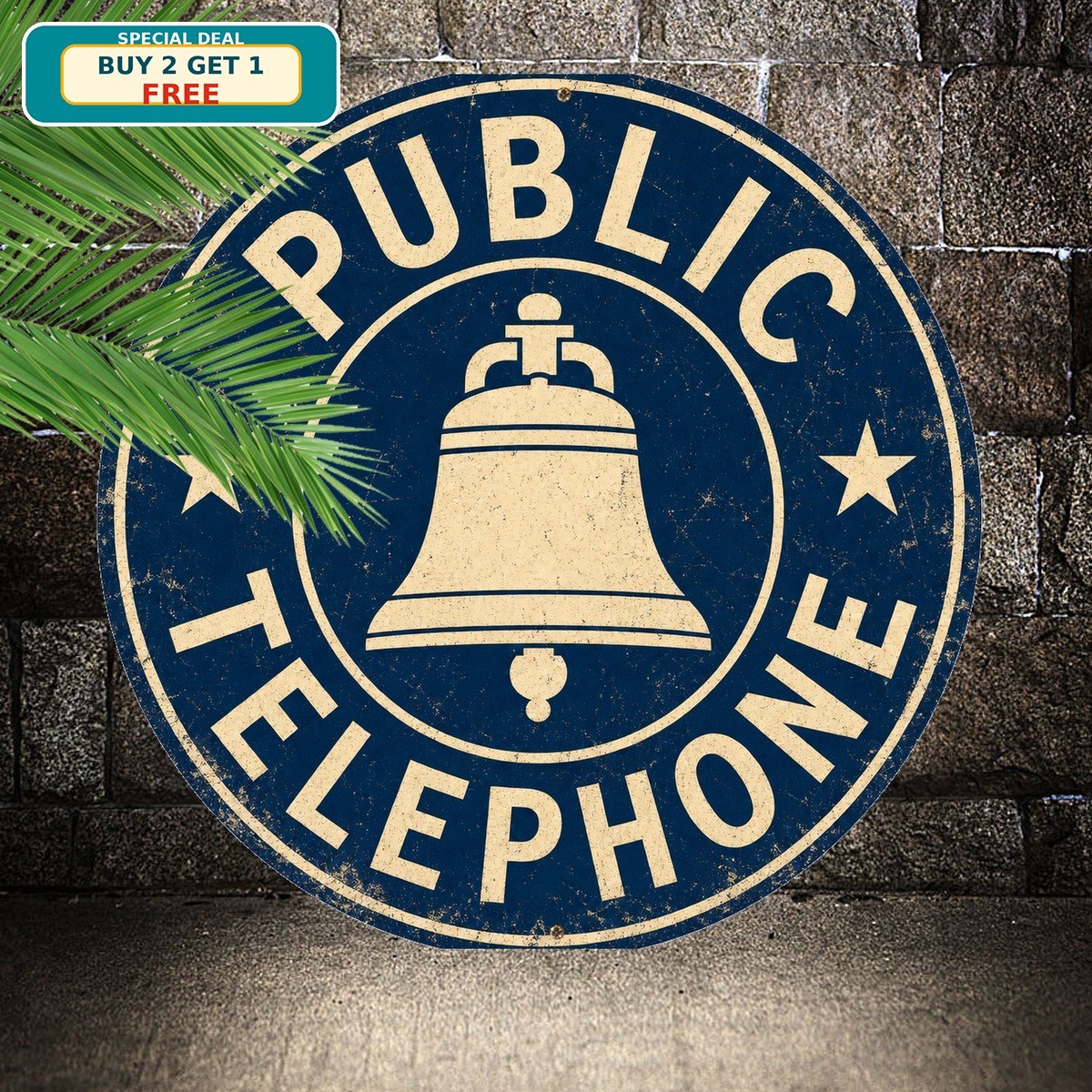 Vintage Public Telephone Bell System Retro Metal Tin Sign Phone Booth Wall Decor