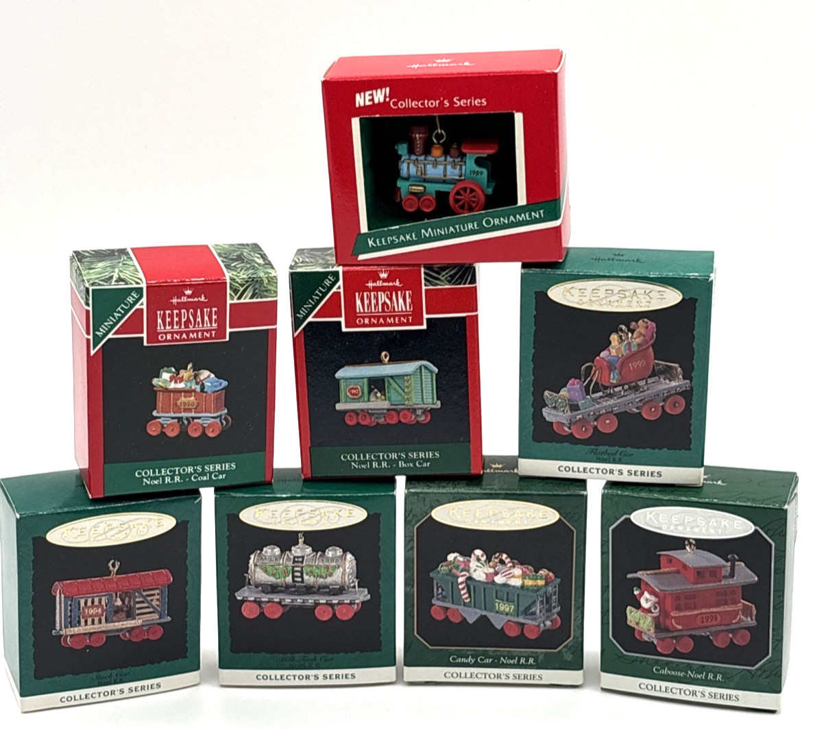 Hallmark Miniature Ornament Series  NOEL R.R.  Lot Of 8: #1,2,4,5,6,7,9,10