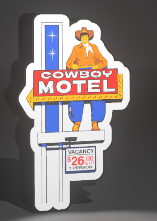 Vintage Cowboy Motel Neon Style LED Light Box 3D Printed Man Cave Sign