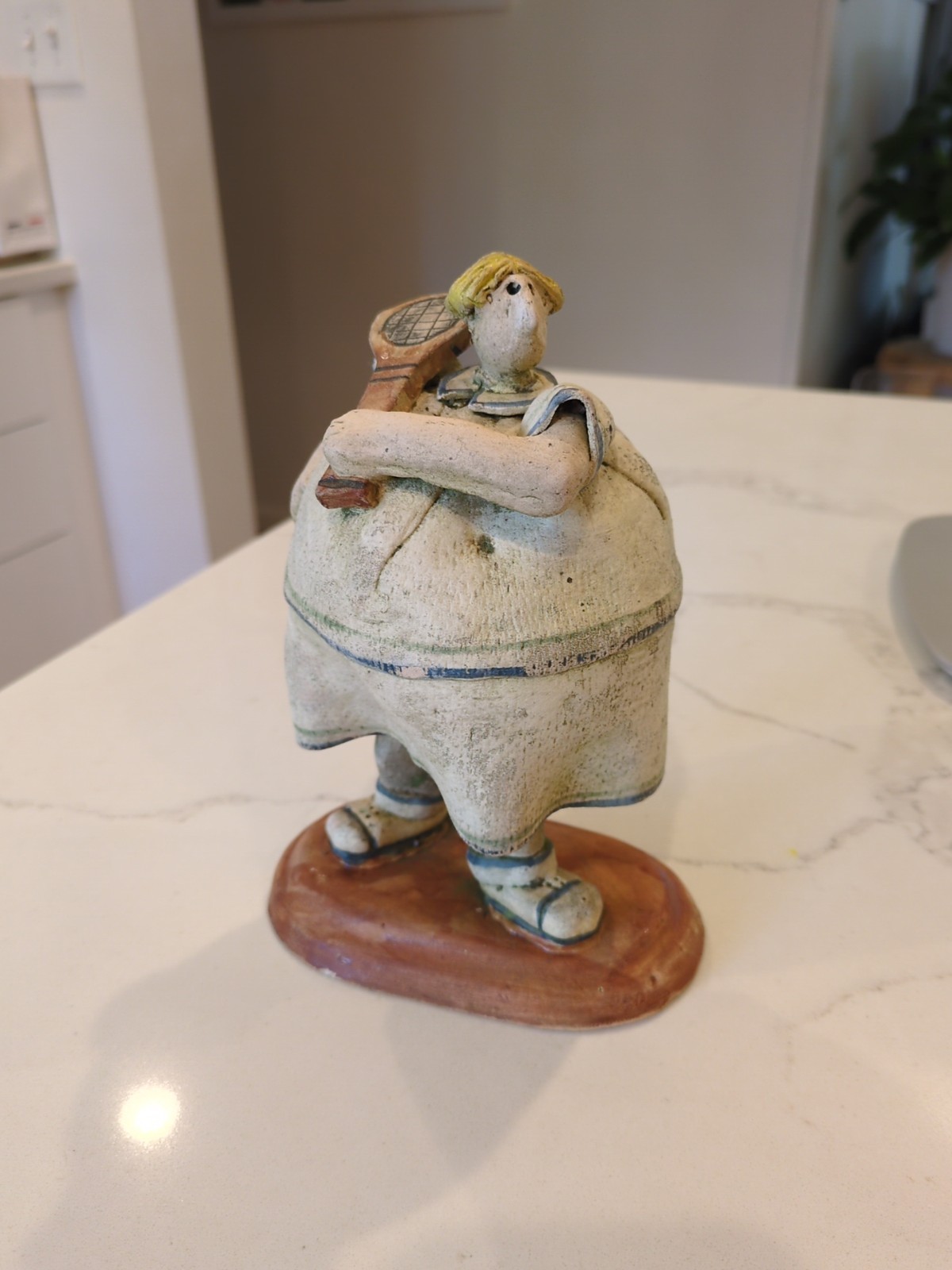 Vintage Folk Art Tennis Player Ceramic/Clay Figurine Hand Painted Vintage Folk Art Tennis Player Ceramic/Clay Figurine Hand Painted