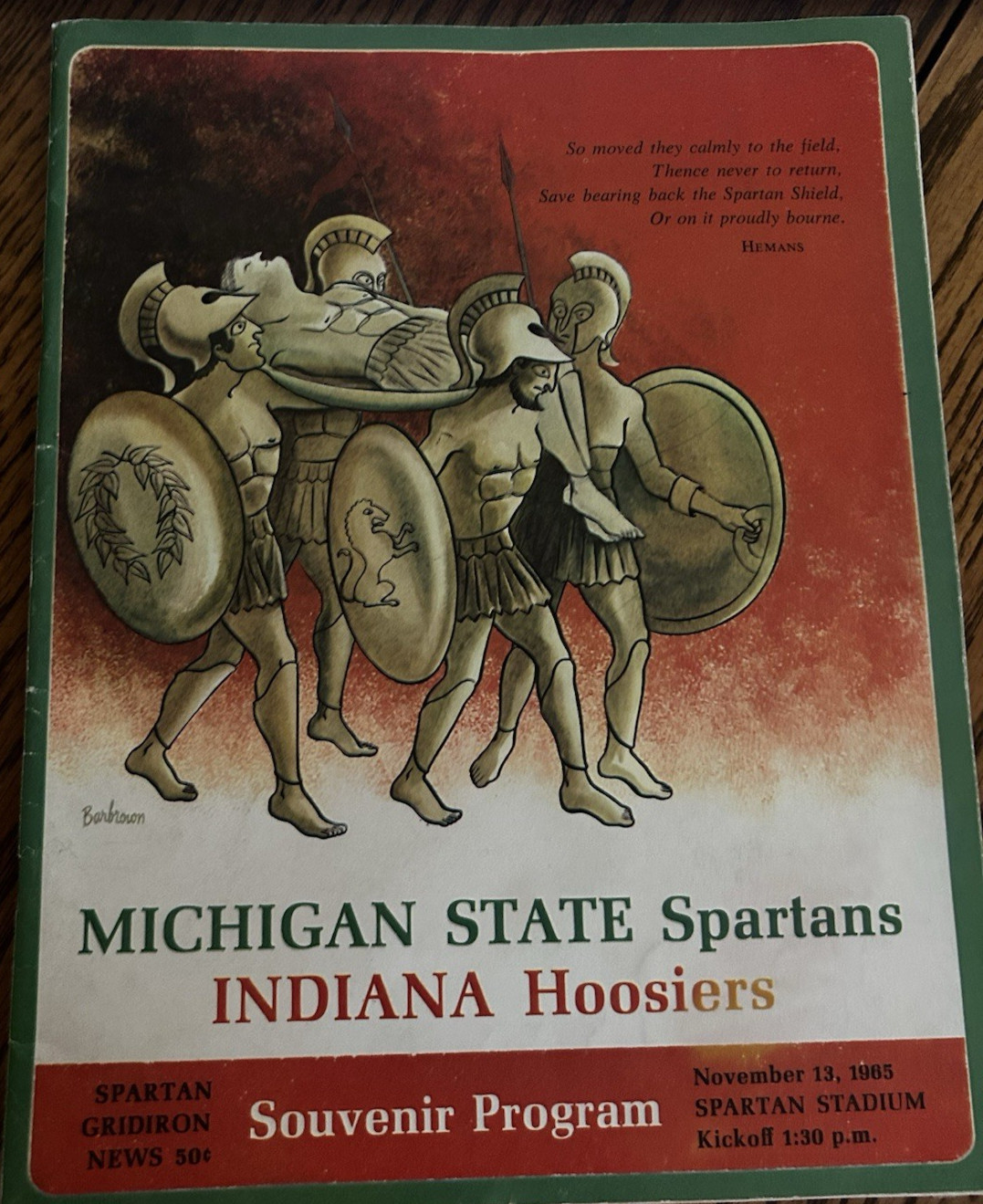 VINTAGE 1965 MICHIGAN STATE SPARTANS VS INDIANA HOOSIERS FOOTBALL SOUV. PROGRAM