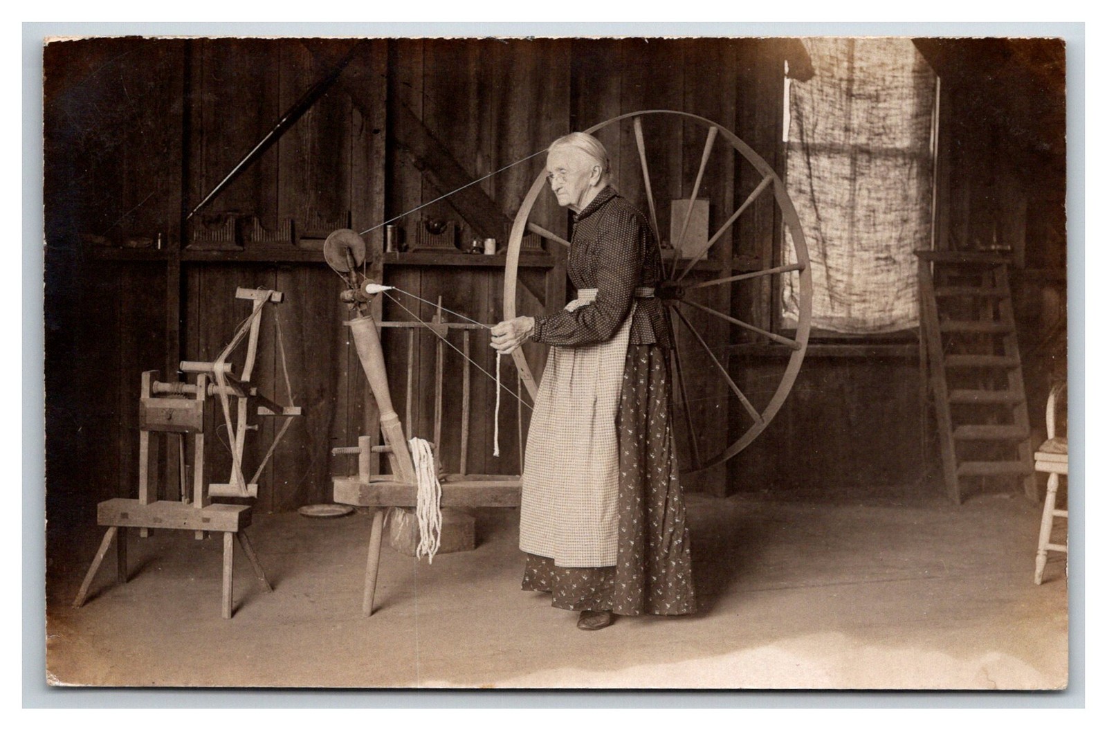 RPPC Lone Rock WI ~ Interior Weaving Spinning wheel textile occupational woman RPPC Lone Rock WI ~ Interior Weaving Spinning wheel textile occupational woman