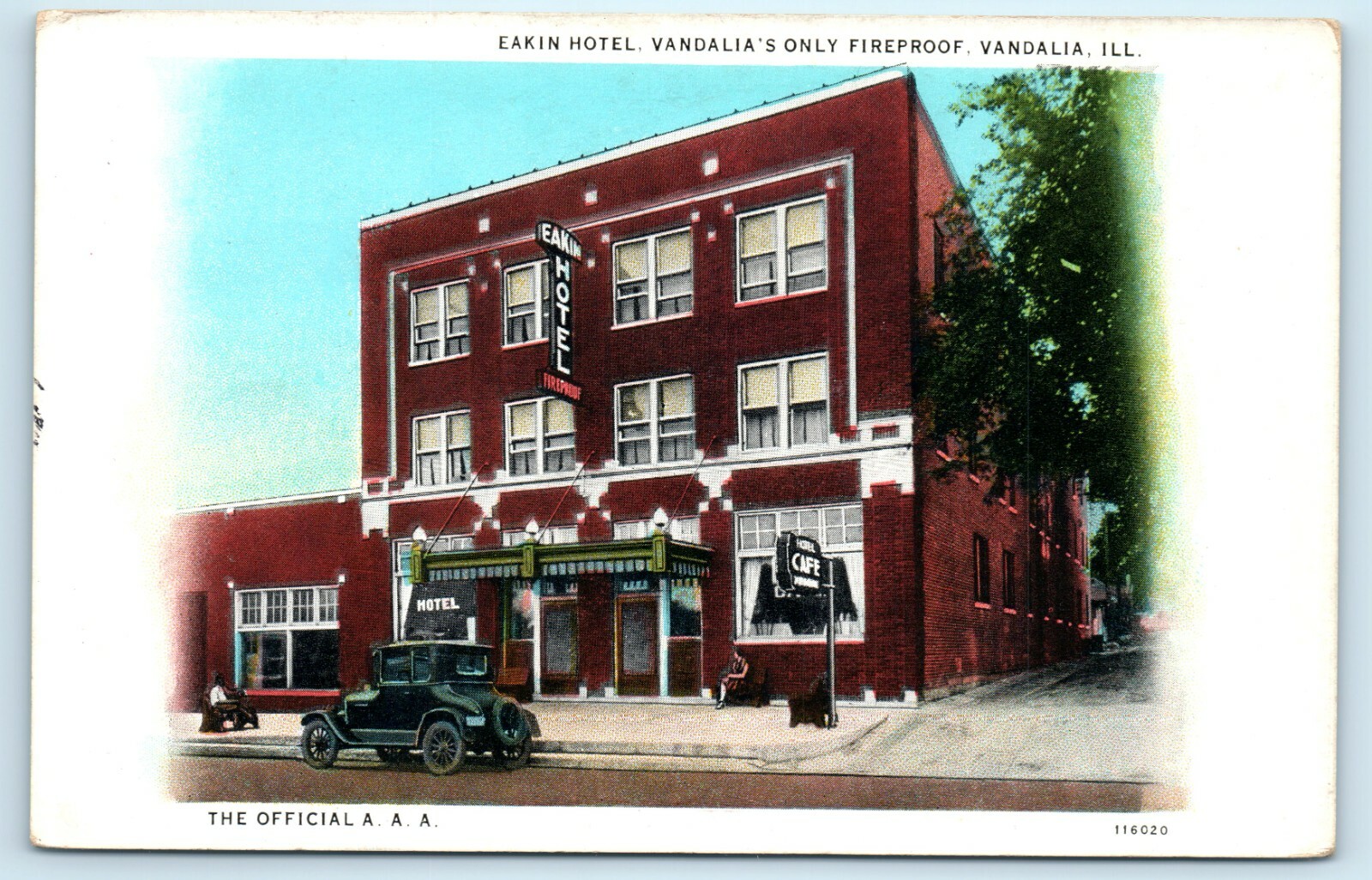 POSTCARD Eakin Hotel Vandalia's Only Fireproof Vandalia Illinois AAA Cafe 