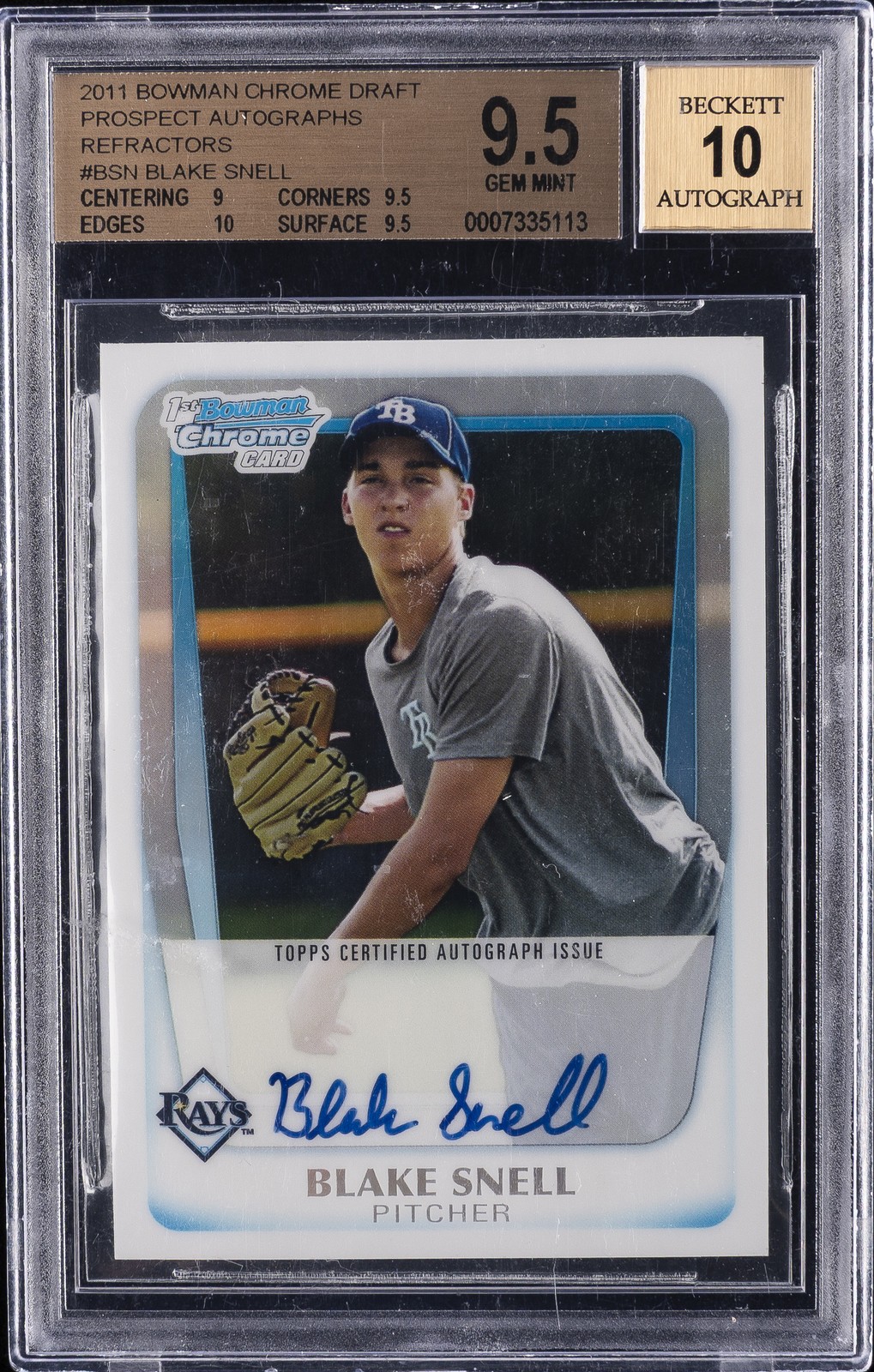2011 BOWMAN CHROME DRAFT PROSPECT REFRACTORS BLAKE SNELL /500 BGS 9.5 AUTO 10