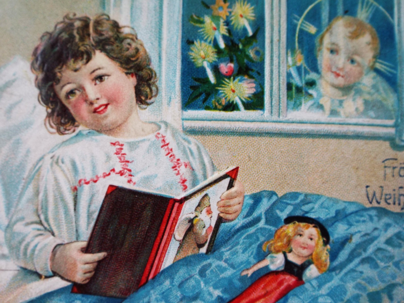 RARE WW1 1914 SANTA BOOK Child Doll Embossed Christchild Christmas Tree Germany RARE WW1 1914 SANTA BOOK Child Doll Embossed Christchild Christmas Tree Germany