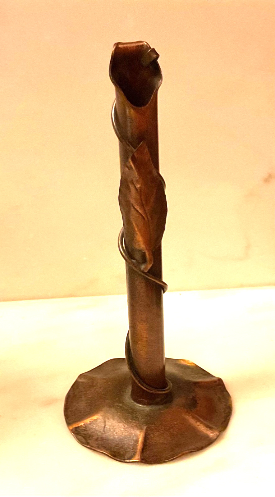 vintage copper bud vase, signed vintage copper bud vase, signed