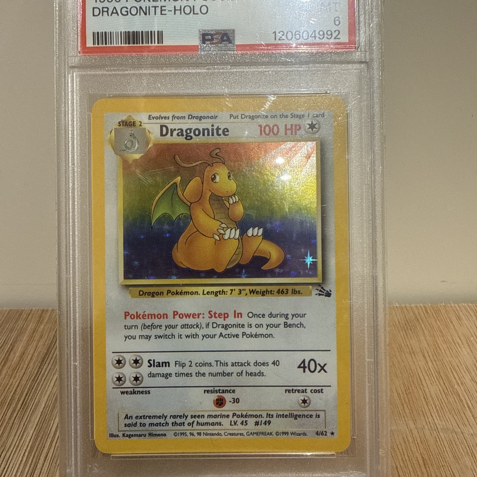Pokémon TCG Dragonite Fossil Holo Unlimited Rare Card 4/62 PSA 7