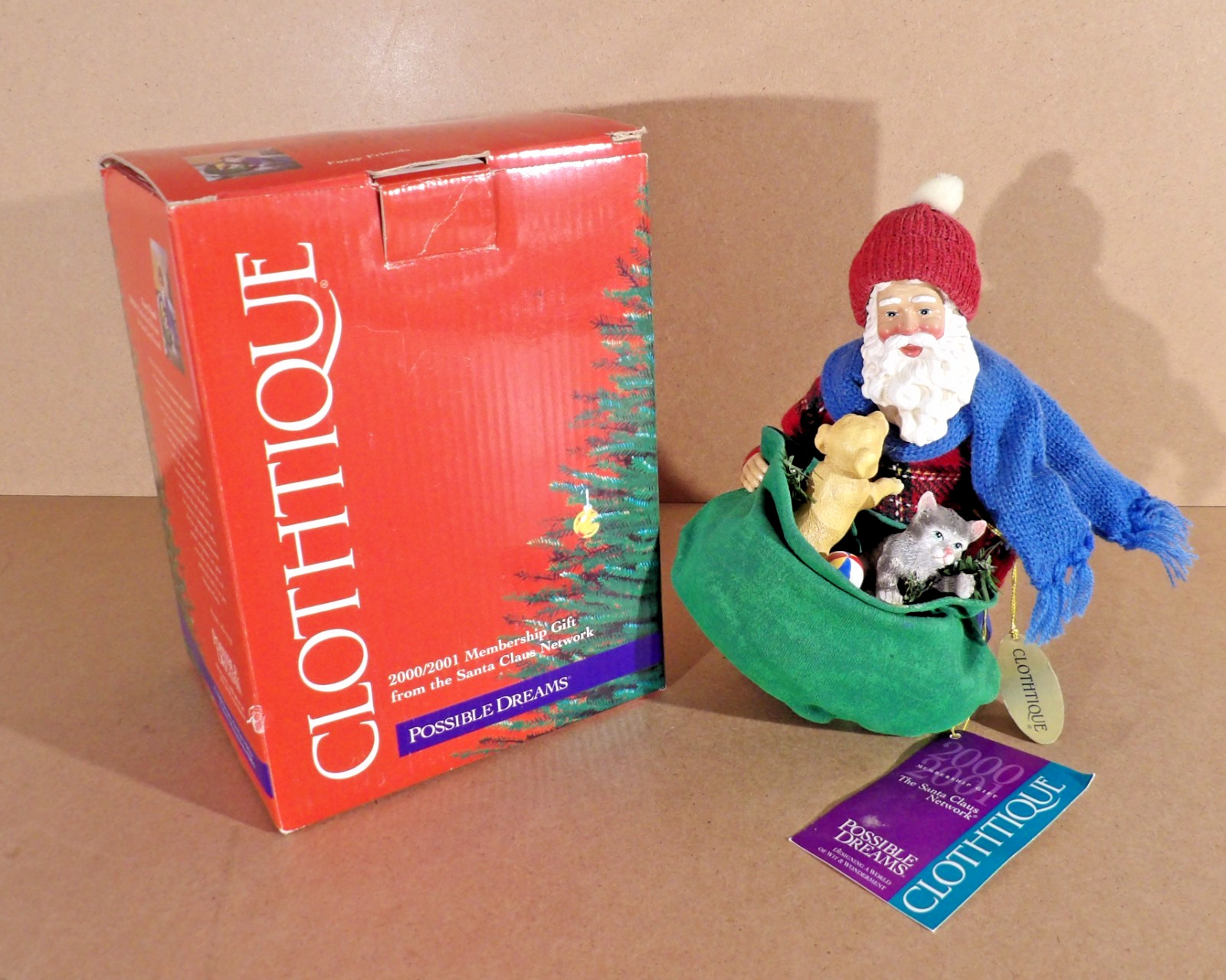 Clothtique Possible Dreams Fuzzy Friends Santa Puppy Kitten w/Box & Tags 2000 Clothtique Possible Dreams Fuzzy Friends Santa Puppy Kitten w/Box & Tags 2000