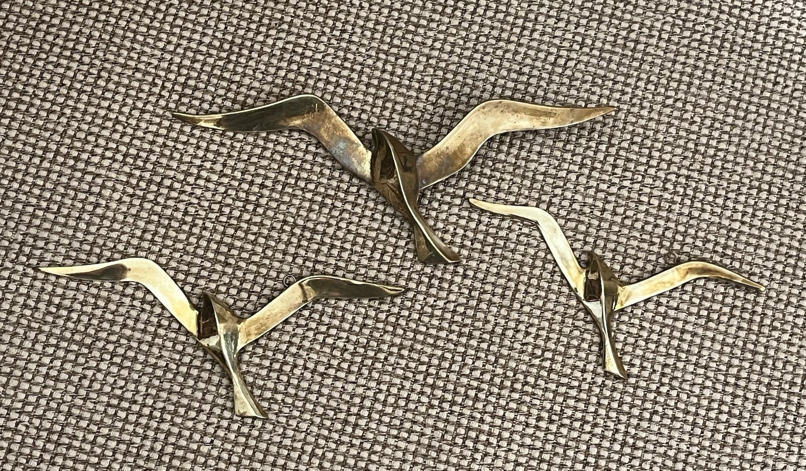 Vintage 3 Pc Brass Seagull Wall Decor Set Mid Century Modern Taiwan ART R.O.C.