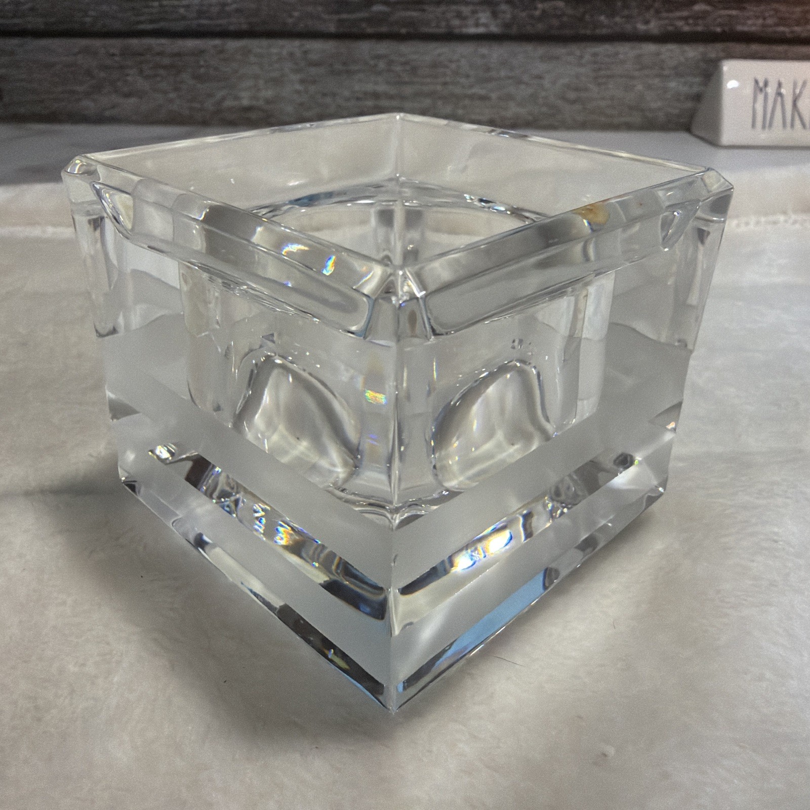 Wedgwood Vera Wang Square Cube MCM Crystal Frosted Votive Candle Holder Signed Wedgwood Vera Wang Square Cube MCM Crystal Frosted Votive Candle Holder Signed