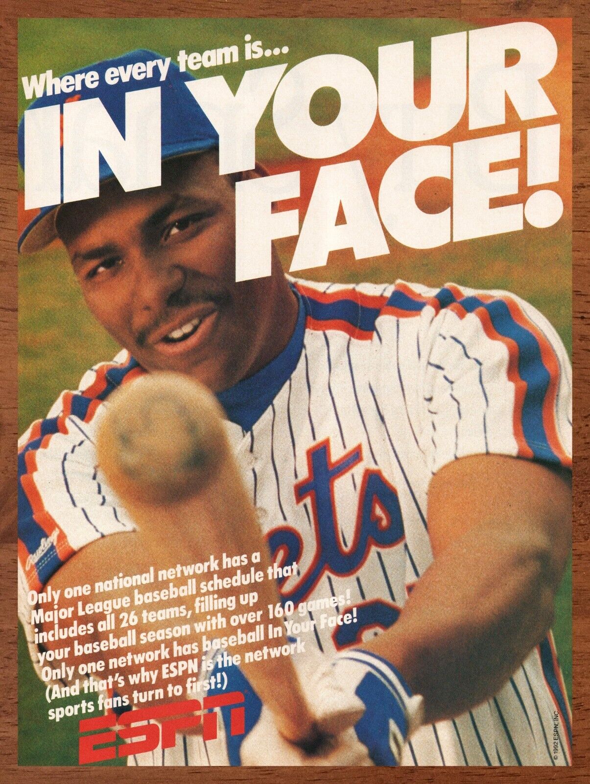 1992 ESPN TV Network Print Ad/Poster MLB Baseball Mets Bobby Bonilla Sports Art