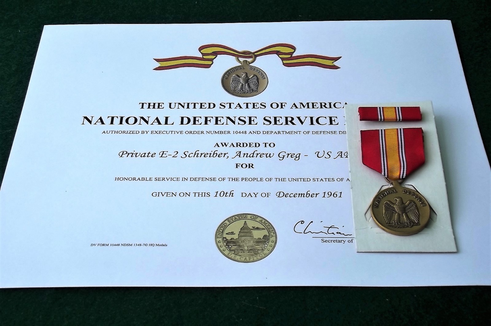 NDSM National Defense Service Medal and Certificate Army Navy Air Force Marines