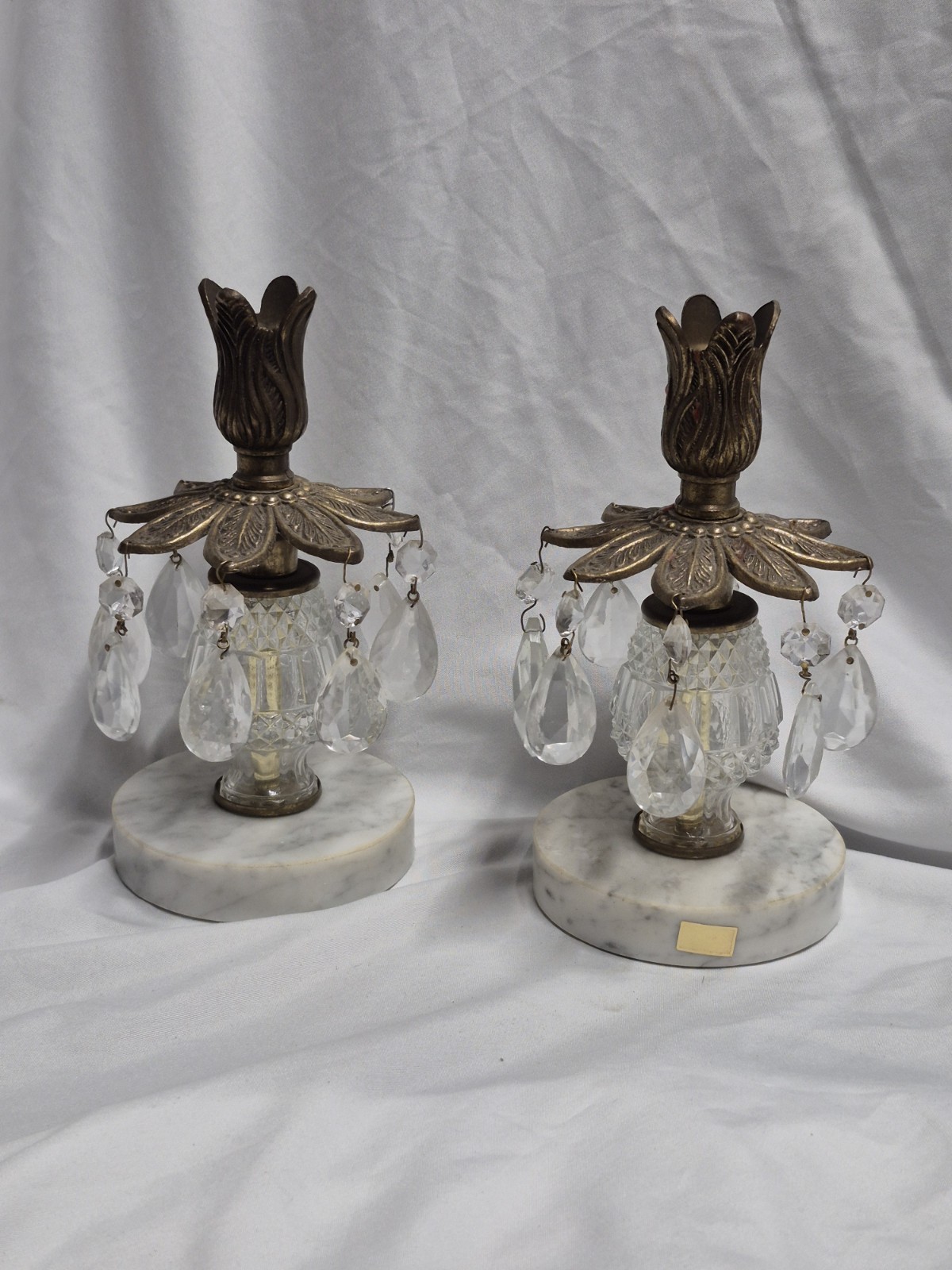 VTG Hollywood Regency Brass Crystal Candlestick Holders Italian Carrara AS IS VTG Hollywood Regency Brass Crystal Candlestick Holders Italian Carrara AS IS