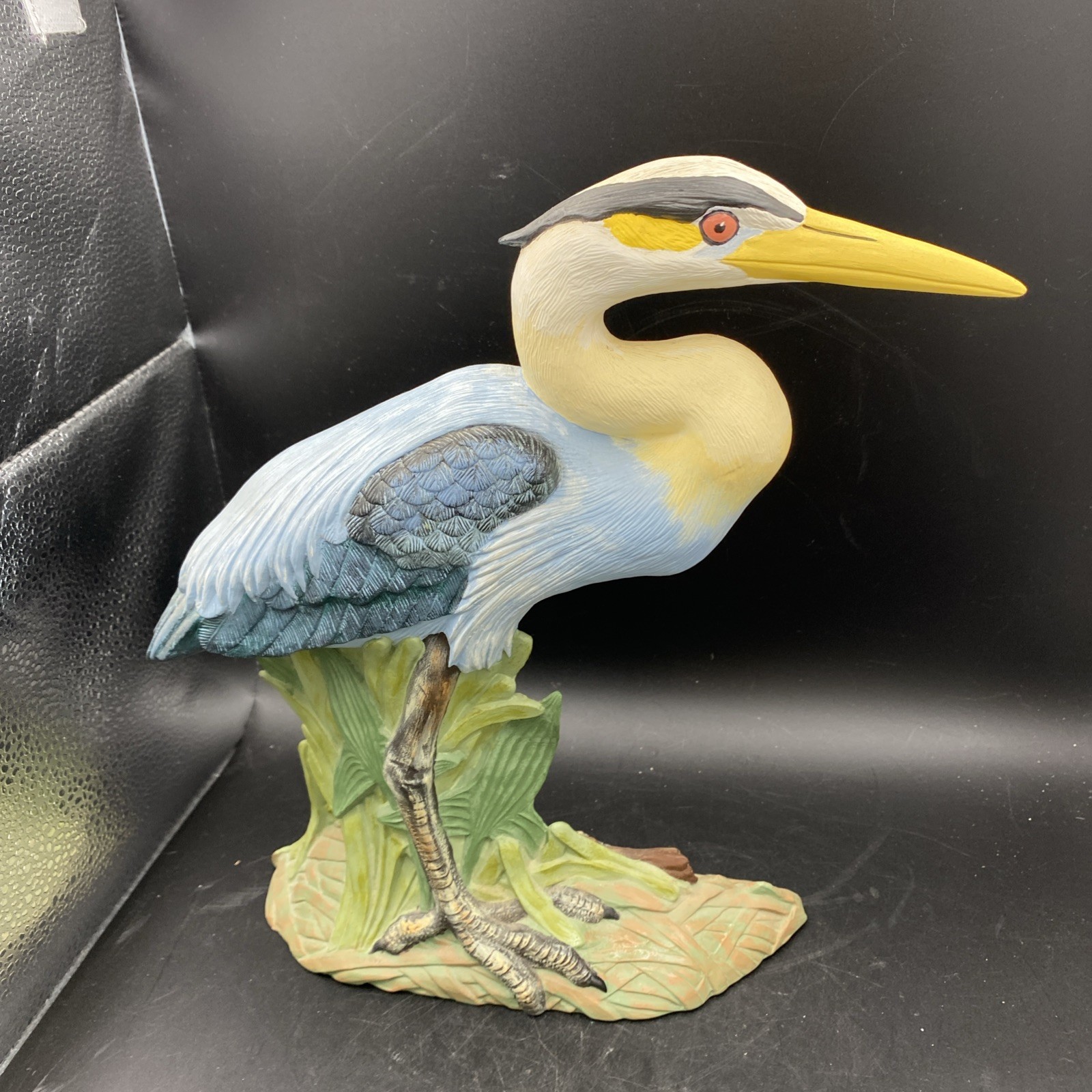Vtg Great Blue Heron Figurine Hand Painted Ceramic Bird Statue Signed 1996