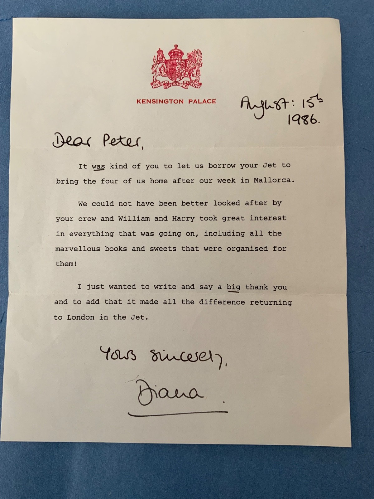 Princess Diana - wonderful hand signed letter - great content Princess Diana - wonderful hand signed letter - great content