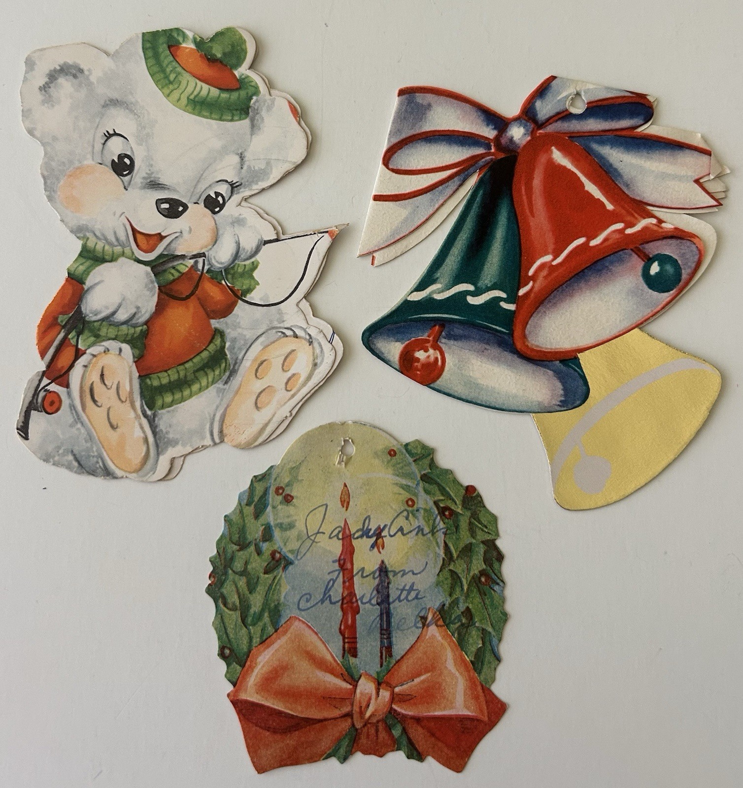 3 Vintage 1950s Die-Cut Christmas Cards Small MCM Tree Hangers S20 3 Vintage 1950s Die-Cut Christmas Cards Small MCM Tree Hangers S20