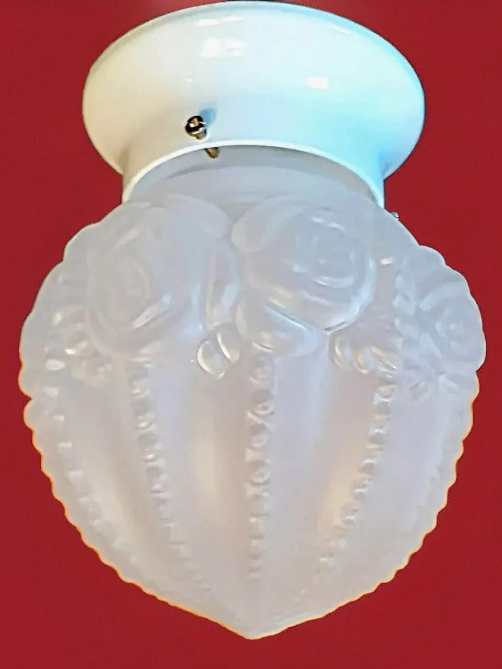 Vintage 1950's-60's Victorian Mid Century Dainty 3D Rose's Glass Light Fixture Vintage 1950's-60's Victorian Mid Century Dainty 3D Rose's Glass Light Fixture