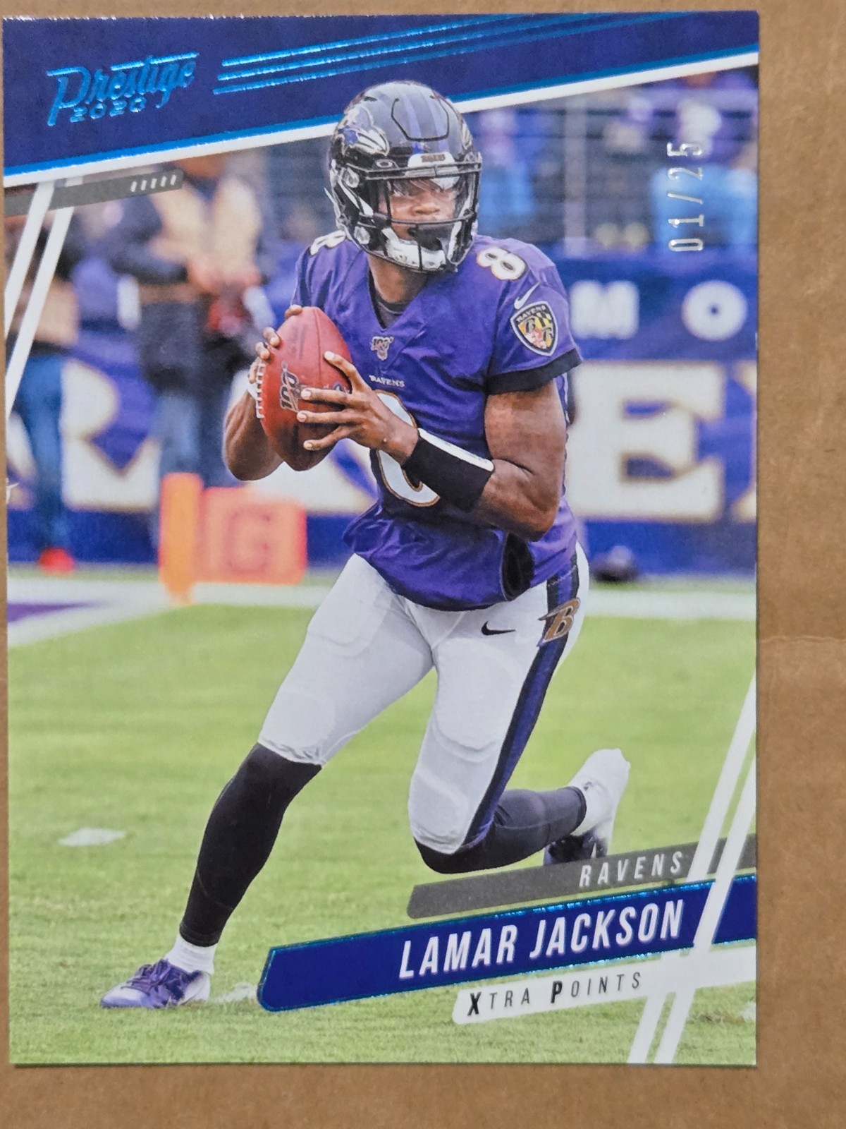 2020 PANINI PRESTIGE #154 LAMAR JACKSON BLUE PARALLEL SERIAL #1/25