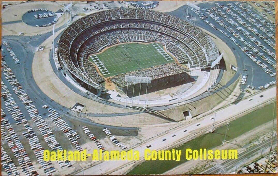 Oakland-Alameda County Coliseum 1972 Chrome Postcard - Football Stadium - CA