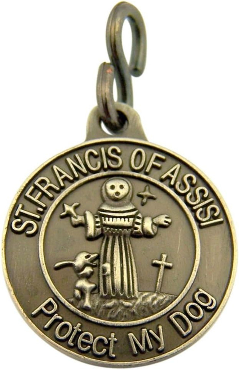 Religious Gifts Pewter Saint Francis of Assisi Protect My Dog Collar Medal, 1 In