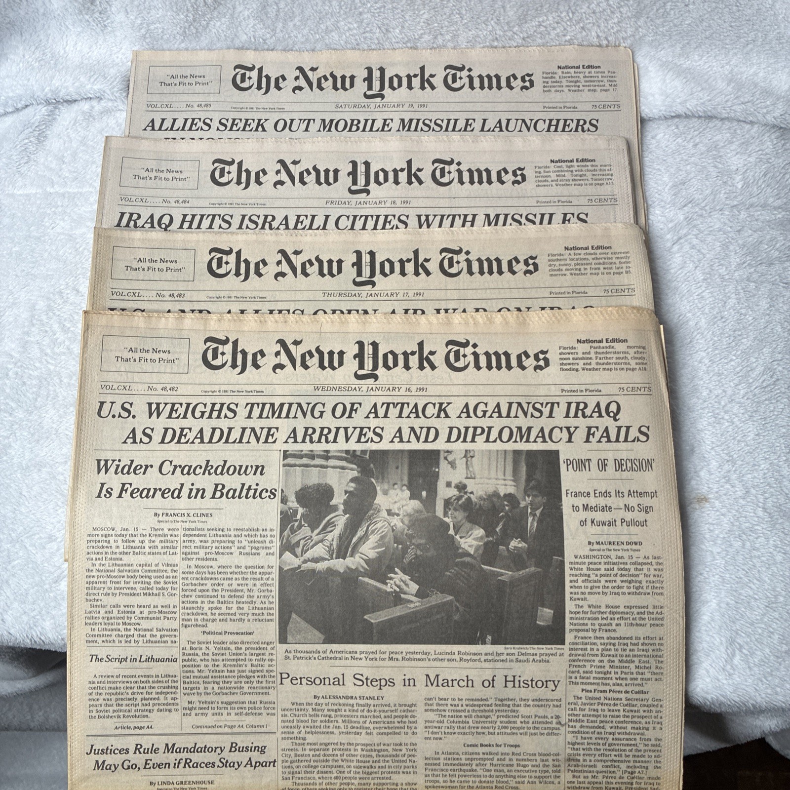 1991 New York Times Gulf War Desert Storm Jan 16-19 Complete 4 Newspaper Set