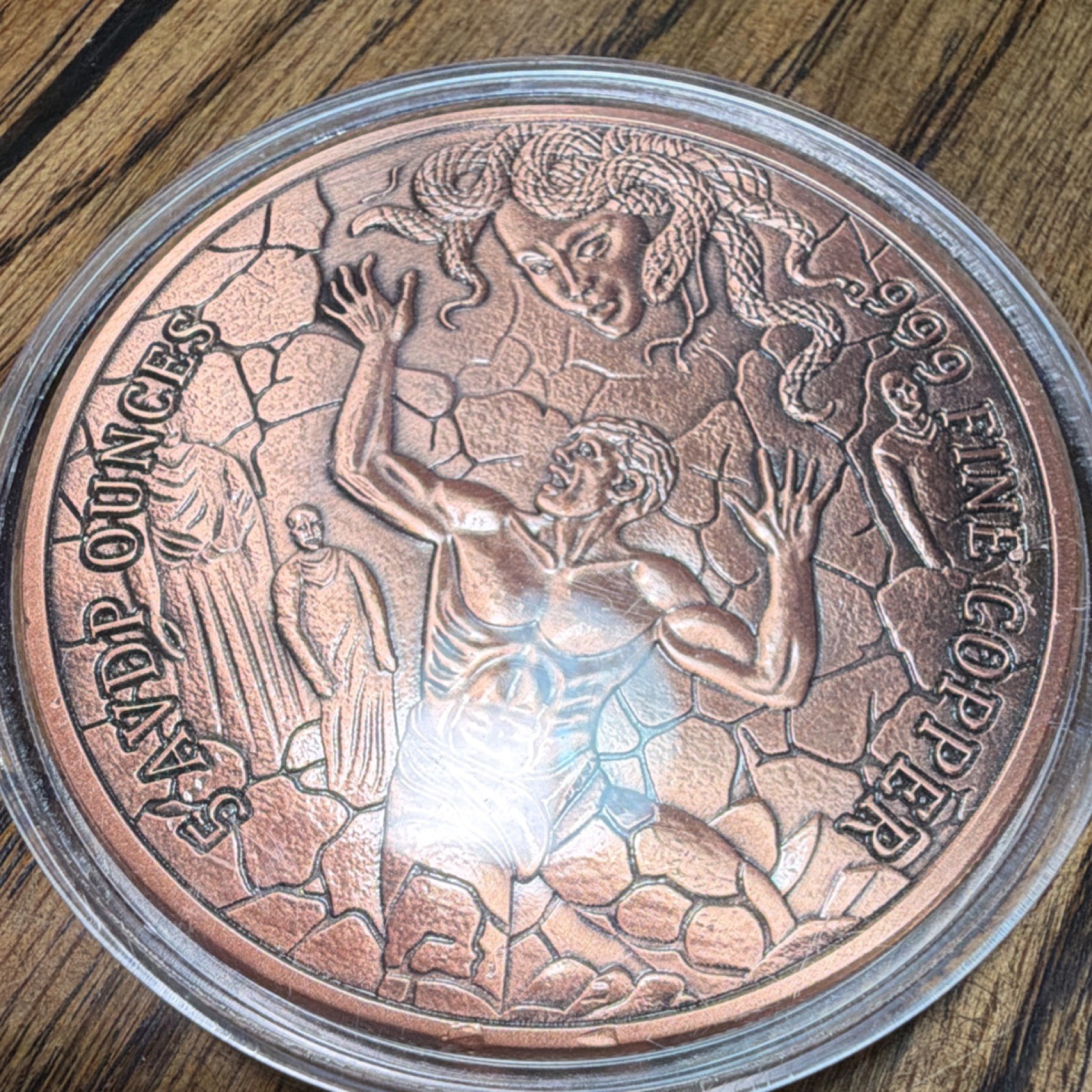 5 AVDP Ounce Medusa Copper Round Medallion in Plastic Capsule 5 AVDP Ounce Medusa Copper Round Medallion in Plastic Capsule