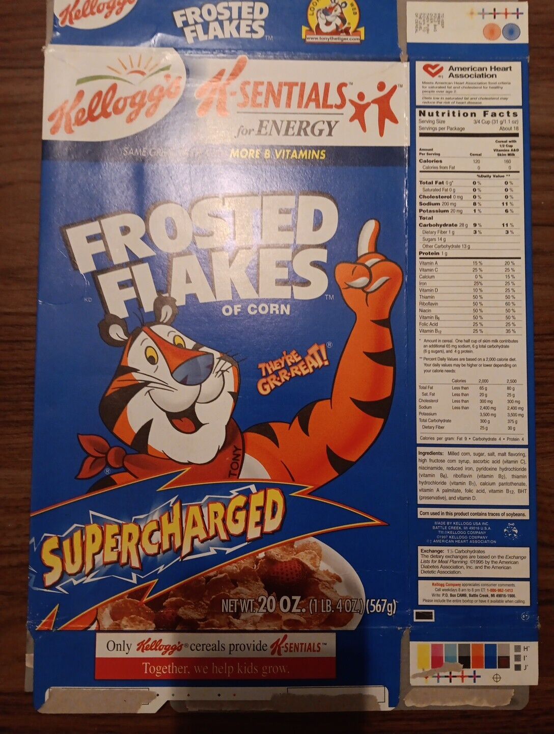 1998 Empty Kellogg\'s Frosted Flakes~SUPERCHARGED~ Empty Cereal Box 