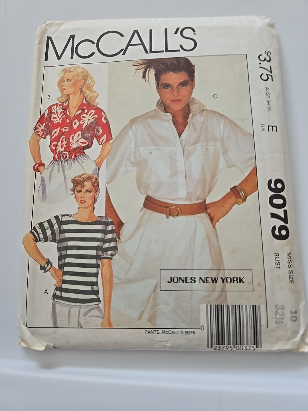 9079 Vintage McCalls Pattern Misses Blouse Shirt Top, SIZE 10, Various Necklines