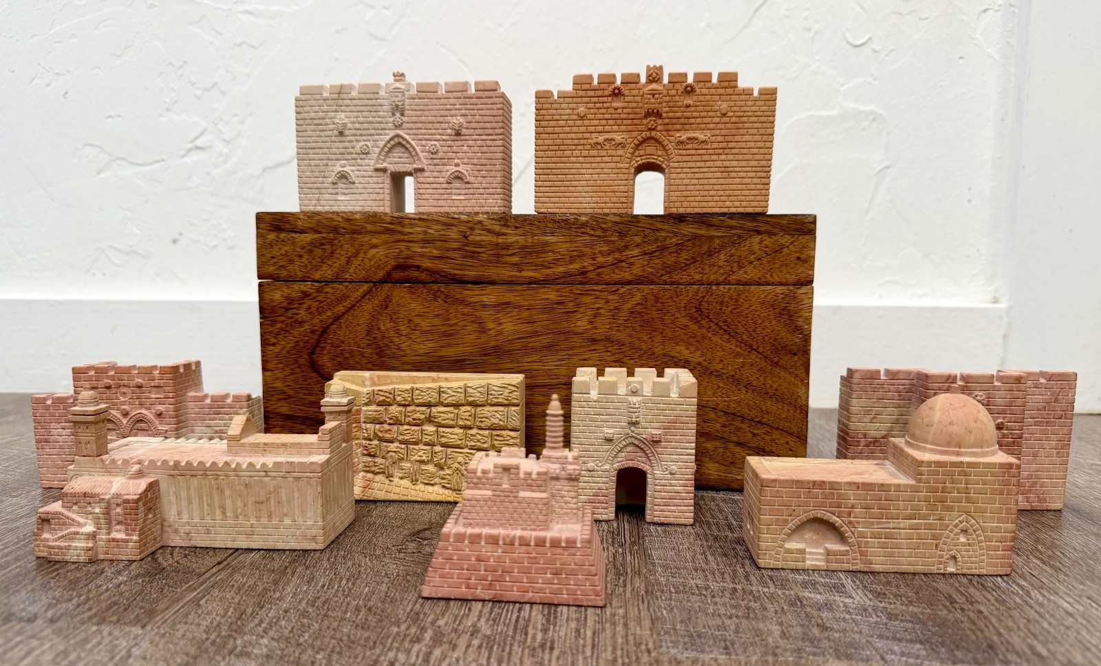 Vintage Israel Jerusalem Stone Miniatures 9 Pc Judaica Holy Land Gates Souvenir