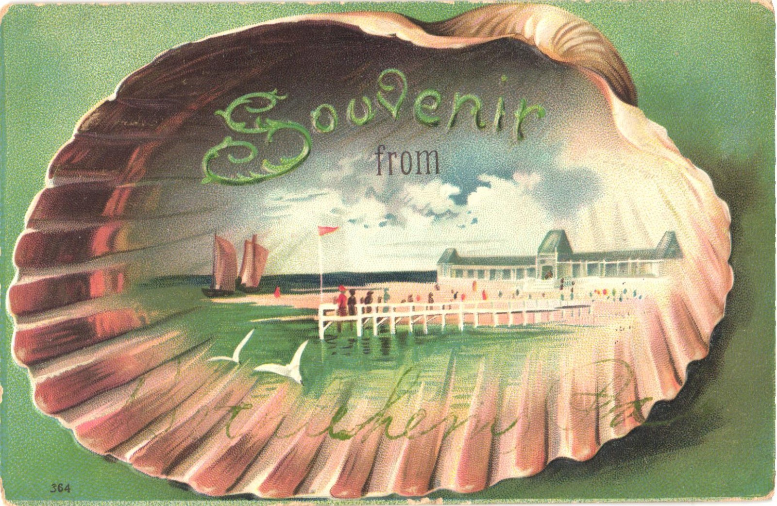 Tilghman MD Pier Boardwalk Souvenir Embossed Shell Postcard 1909 Posted