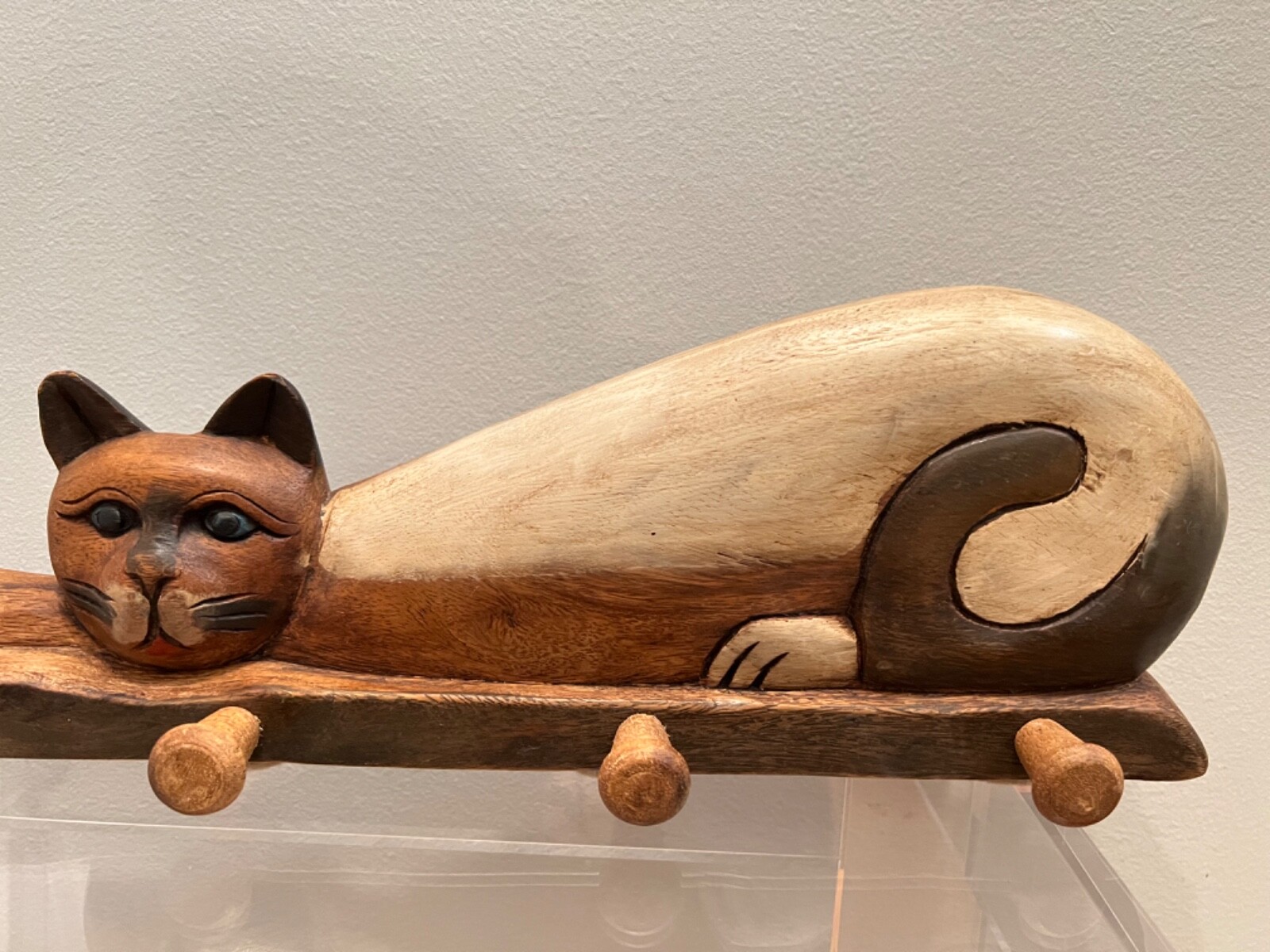 Wooden Carved Hanging Cat Rack Folk Art Primitive Decor Wooden Carved Hanging Cat Rack Folk Art Primitive Decor