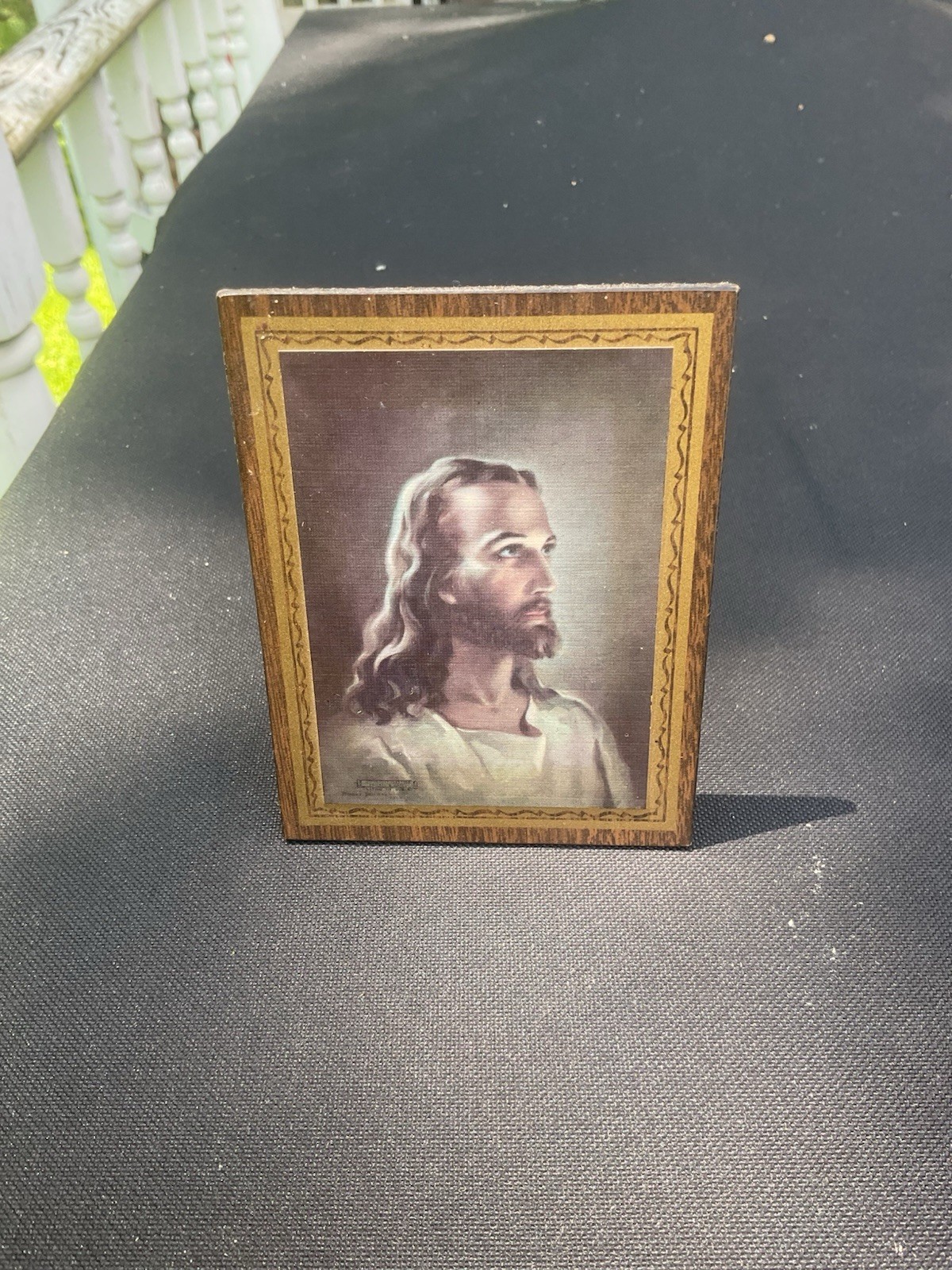 Vintage Small Wood Sallman Head Of Jesus 4 1/4” X 3 1/4 Vintage Small Wood Sallman Head Of Jesus 4 1/4” X 3 1/4