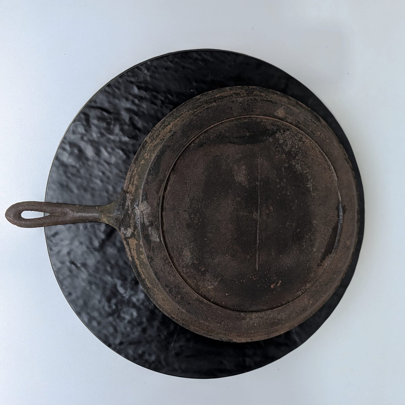 #10 Antique 1800\'s Cast Iron Gate-Mark Gate Scar Mark Pan Griddle 12” As Found