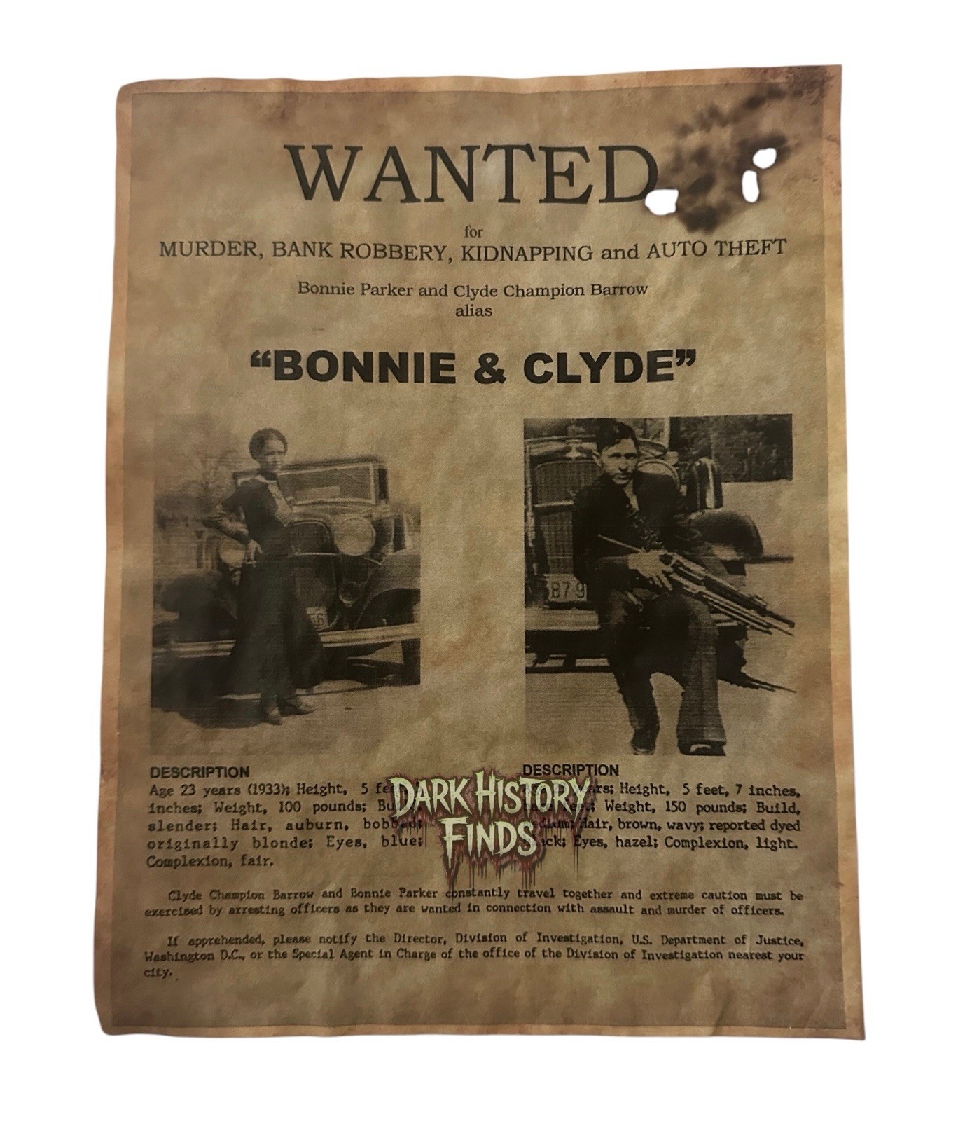 Bonnie and Clyde Vintage Wanted Poster Murder Bank Robbery Kidnapping Bonnie and Clyde Vintage Wanted Poster Murder Bank Robbery Kidnapping