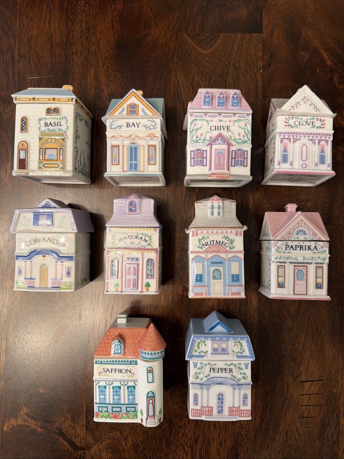 The Lenox Spice Village Set 1989 - Lot Of 10 Houses w/ Lids