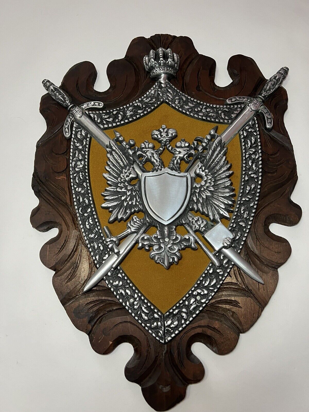 Vintage Medieval Russian Cast Metal Two Headed Eagle COAT of ARMS, Knight Shield